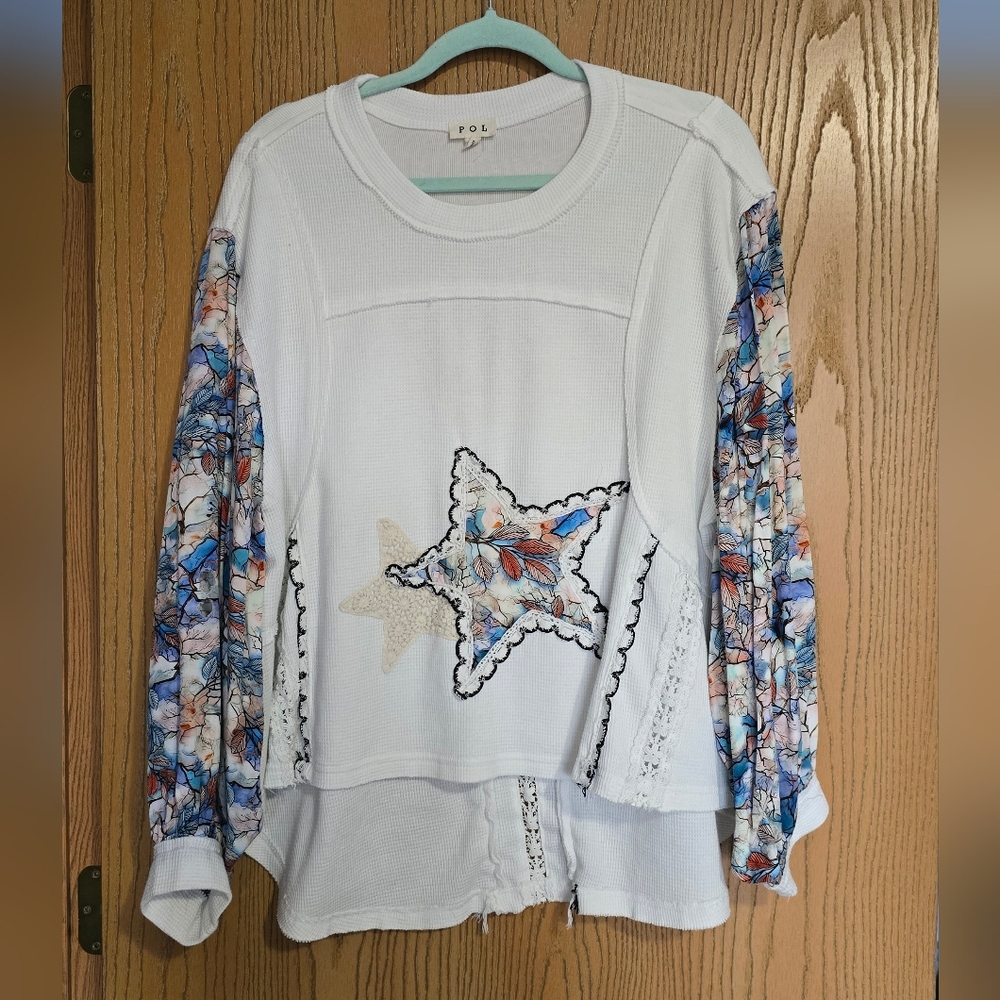 Pol White Star Patch Pullover With Multicolor Mar… - image 2